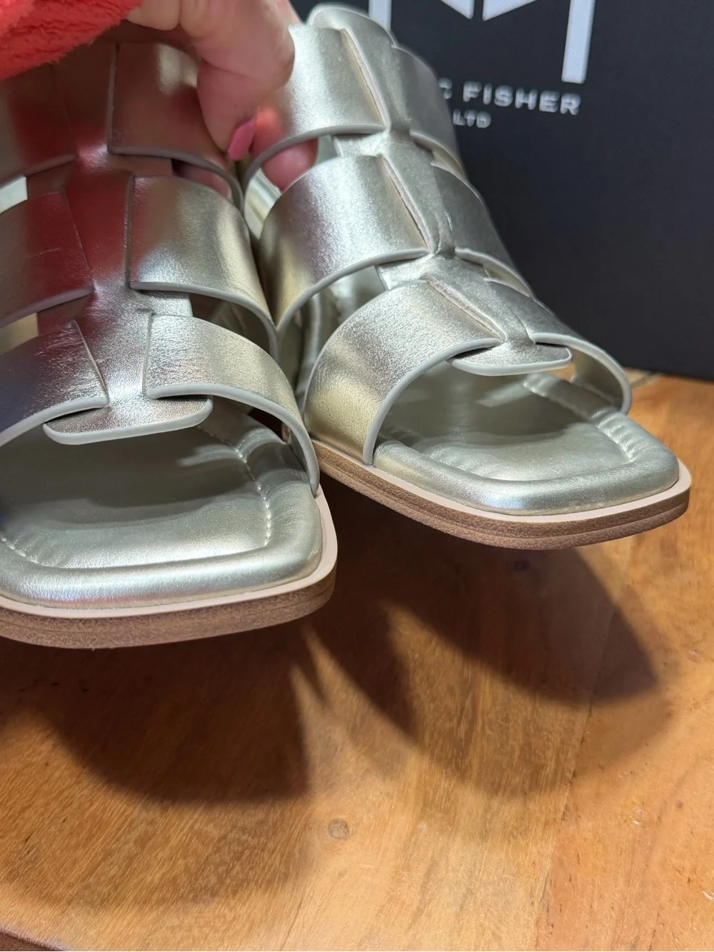 Marc Fisher Metallic Y2K Inspired Louisa Leather Mule Heels Silver Size 7 NIB
